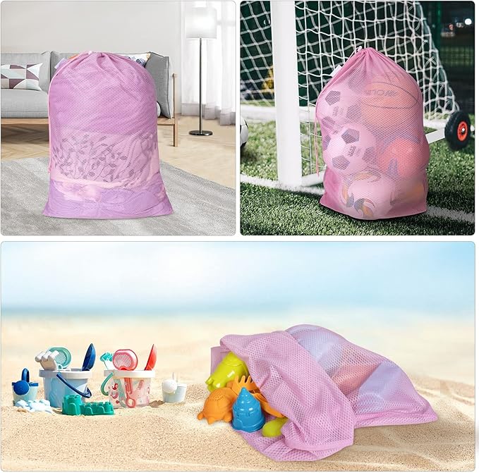 Polecasa Heavy Duty Diamond Large Mesh Laundry Bag with ID Tag and Locking Drawstring Closure - 24