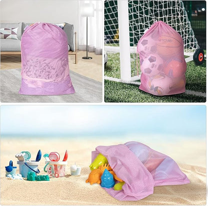 Polecasa Heavy Duty Diamond Large Mesh Laundry Bag with ID Tag and Locking Drawstring Closure - 24