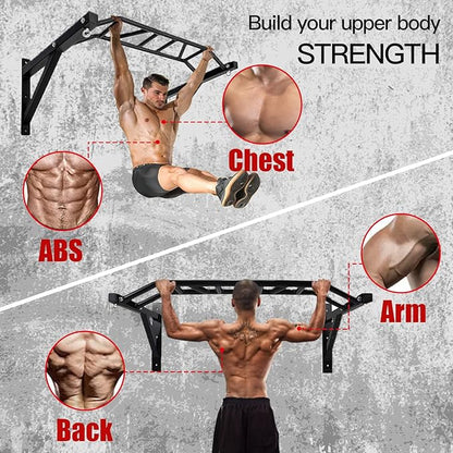 BDL Wall Mounted Pull Up Bar Chin Up bar Multifunctional Dip Station for Indoor Home Gym Workout