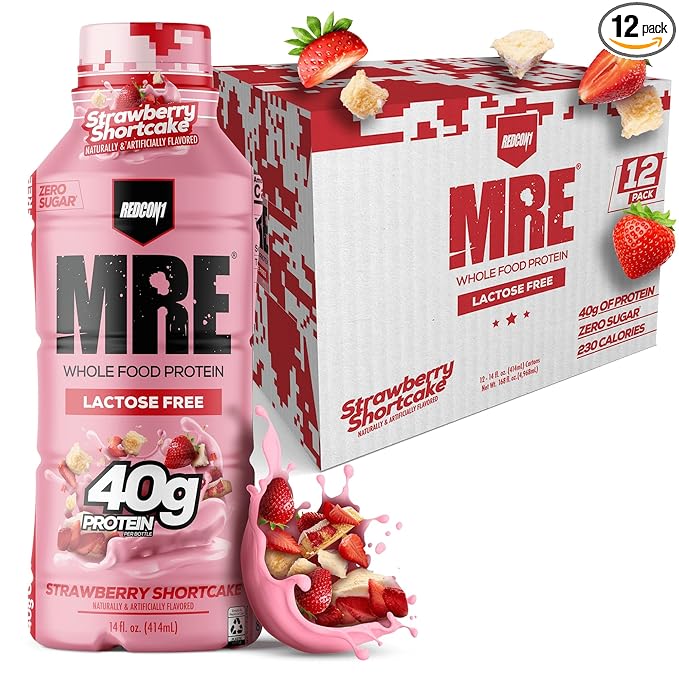 REDCON1 MRE Ready to Drink Protein Shake, Strawberry Shortcake- Lactose + Whey Free RTD 40gr