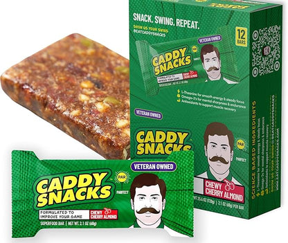 Caddy Snacks Chewy Cherry Almond – Healthy Snack Bars | Low Sugar | Vegan | Gluten Free | On-the-Go