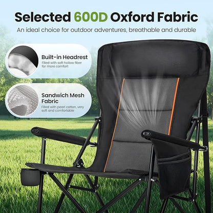 HIGH POINT SPORTS Oversized Folding Camping Chairs for Adults, High Backrest Heavy Duty Lawn Chairs