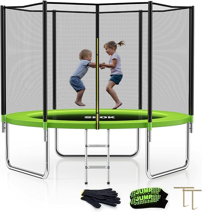 SKOK Trampoline 8FT 10FT 12FT 14FT 15FT Trampolines with Enclosure Net, 400LBS Outdoor Trampolines