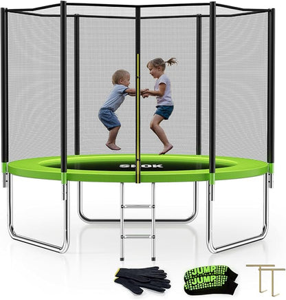 SKOK Trampoline 8FT 10FT 12FT 14FT 15FT Trampolines with Enclosure Net, 400LBS Outdoor Trampolines