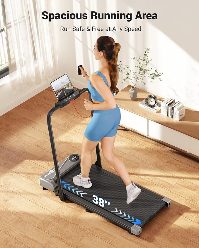 THERUN Walking Pad, 2 in 1 Foldable Treadmills for Home, 2.5HP Under Desk with Handle Bar, 16"