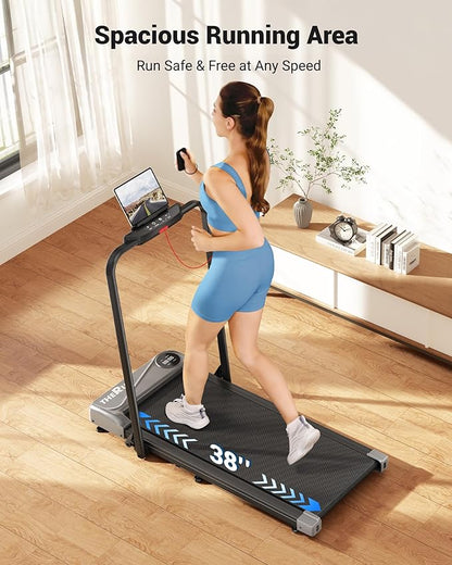 THERUN Walking Pad, 2 in 1 Foldable Treadmills for Home, 2.5HP Under Desk with Handle Bar, 16"