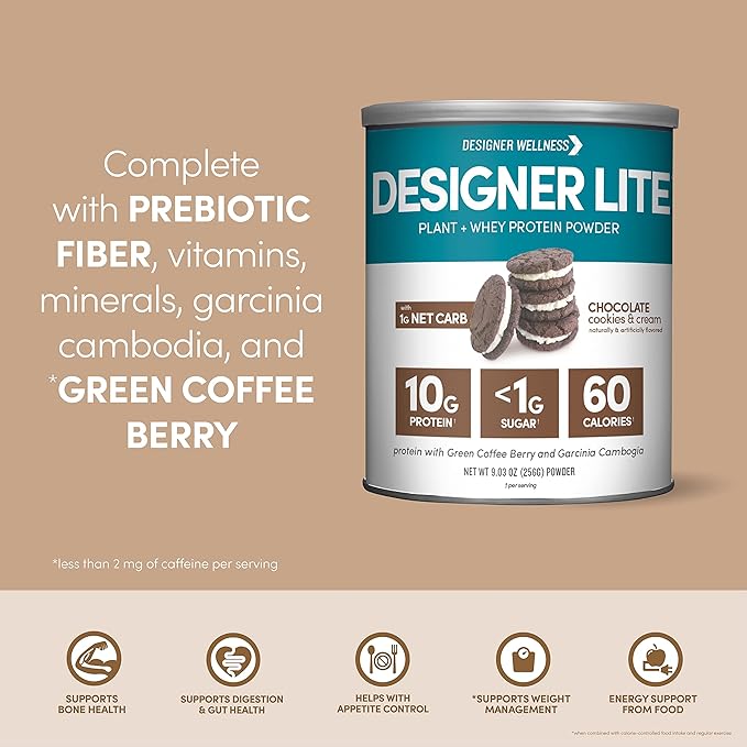 Designer Wellness, Designer Lite, Low Calorie Natural Protein, Prebiotic Fiber, Key Vitamins &