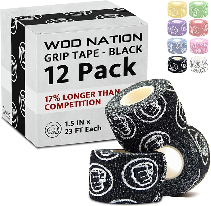 WOD Nation Flexible Hook-Grip Athletic Tape – Easy-Tear, Sweat-Proof Thumb & Finger Strips for