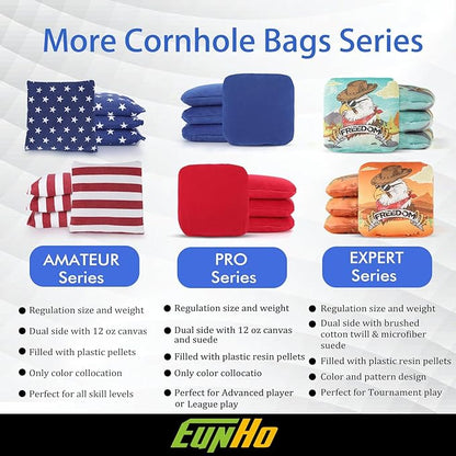 EunHo Dual Sided Cornhole Bags Regulation Set of 8 Professional Cornhole Bean Bags Slick and Stick