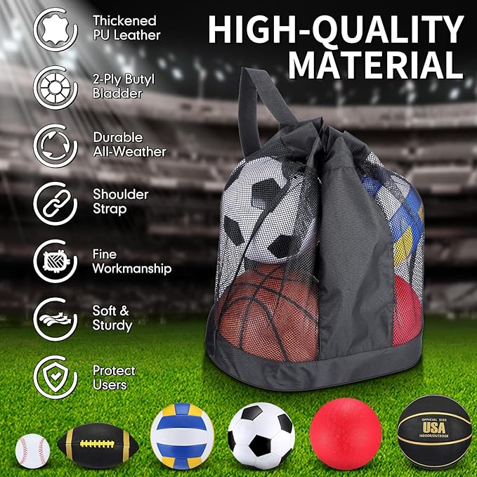 Libima 6 Pcs Multi Sport Ball Set Official Size Football, Basketball, Soccer, Volleyball