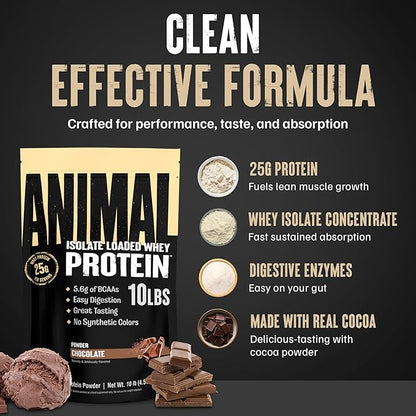 Animal Whey Isolate Protein Powder - Loaded for Pre & Post Workout Muscle Builder and Recovery with