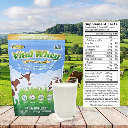 Grass-Fed Whey Protein Powder for Immune Vitality, Natural Vanilla 2.5lbs (56 Servings), 15g
