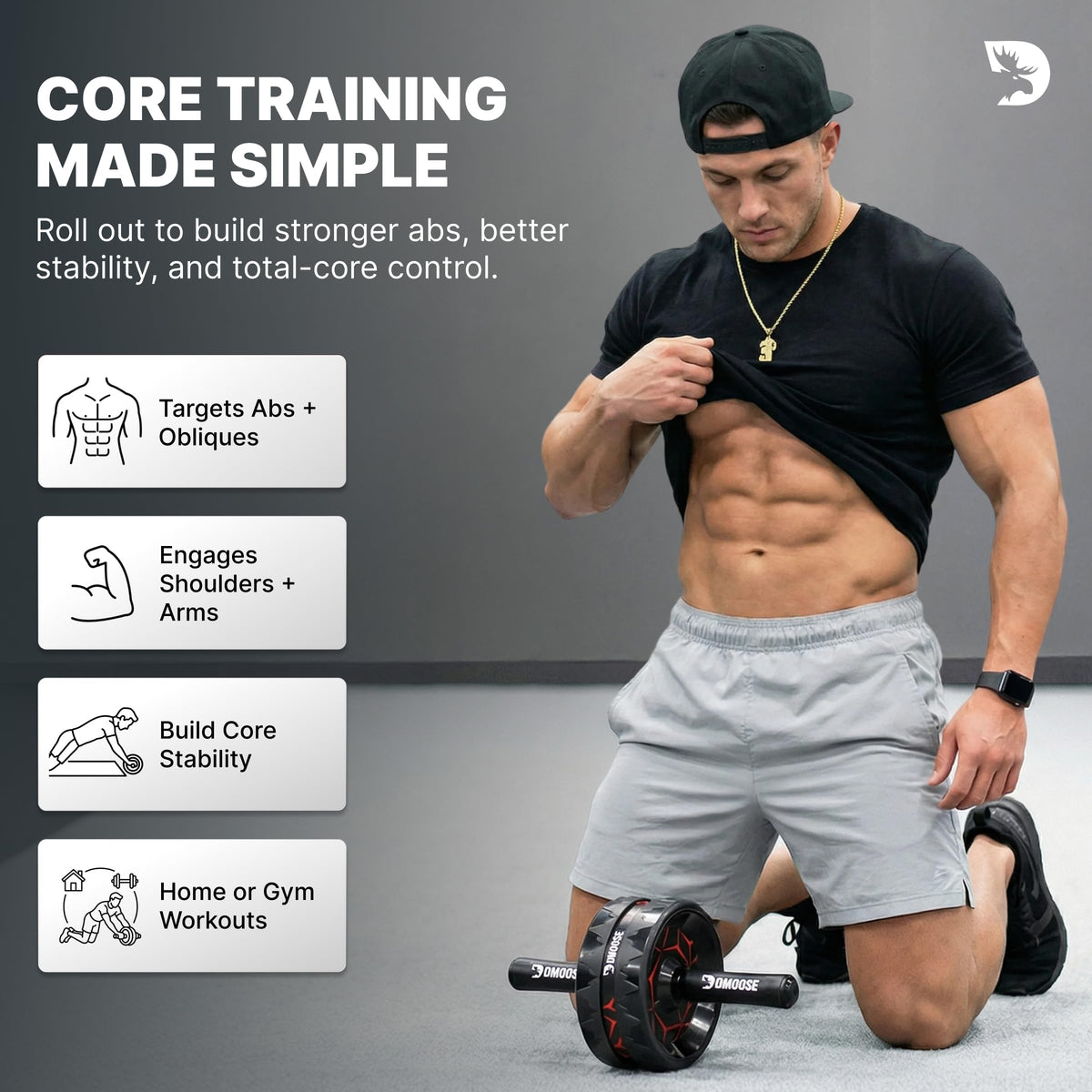 DMoose Fitness Ab Roller Wheel for Core Strength Training - 3.2 Inch Dual-Wheel Ab Wheel Roller