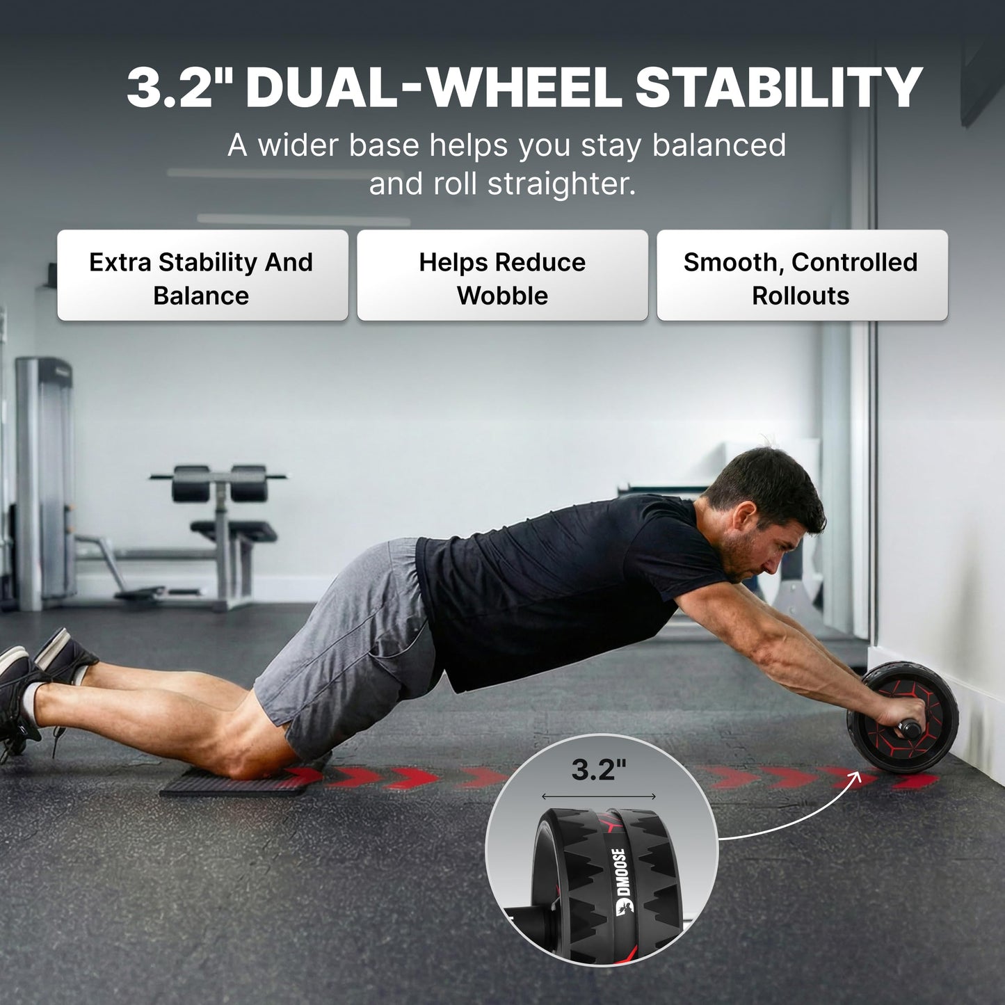 DMoose Fitness Ab Roller Wheel for Core Strength Training - 3.2 Inch Dual-Wheel Ab Wheel Roller