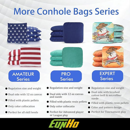 EunHo Dual Sided Cornhole Bags Regulation Set of 8 Professional Cornhole Bean Bags Slick and Stick