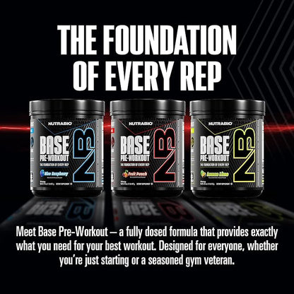 NutraBio Base Pre-Workout Powder 200mg Caffeine, Sustained Energy, Focus, Endurance, Pump, Sugar