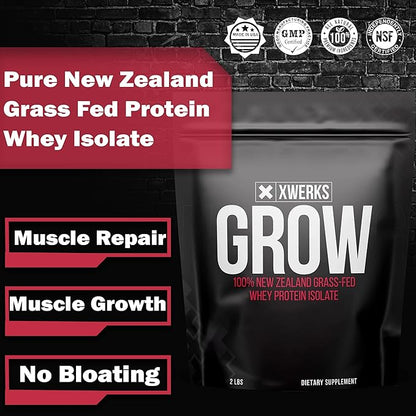 Xwerks Grow 100% New Zealand Grass Fed Whey Protein, 25g Pure Isolate Protein Powder Per Serving