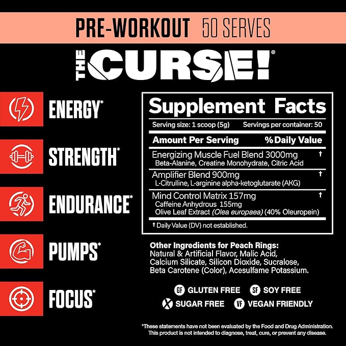 JNX SPORTS The Curse! Pre Workout Powder for Men & Women, Caffeine, Beta-Alanine, Creatine