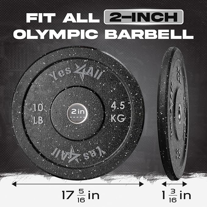 Yes4All 2" Bumper Plate, 10-190 LB Olympic Rubber Weight Plate with Steel Hub for WeightLifting