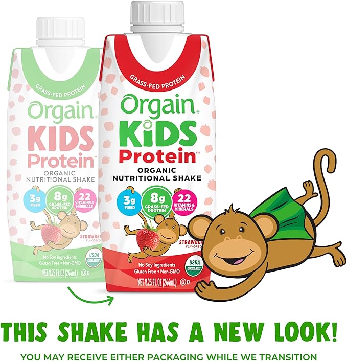 Orgain Organic Kids Protein Nutritional Shake, Strawberry - 8g of Protein, 22 Vitamins & Minerals