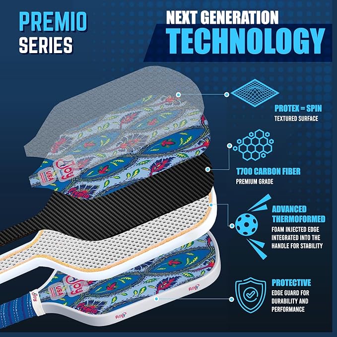 4Joy Pickleball Paddle Premio Series - Thermoformed Premium T700 Carbon Fiber Pickleball Paddless