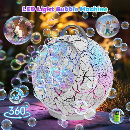 Bubble Machine for Kids Toddlers,45°/360° Rotatable Spherical Bubble Maker Toy with LED