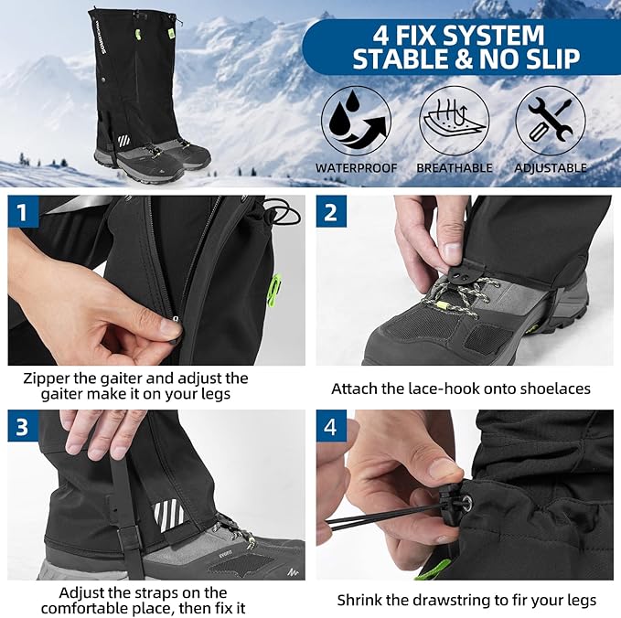 ROCKBROS Snow Boot Leg Gaiters for Hiking Waterproof Leg Gaiter for Skiing Walking Snow Boot