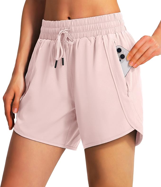 Ksmien Women's 5" Athletic Running Shorts Quick Dry Lightweight Workout Gym Shorts with Zipper