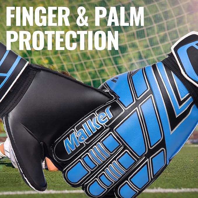 Malker Soccer Goalie Gloves Goalkeeper Gloves with Fingersave and Double Wrist Protection, Strong