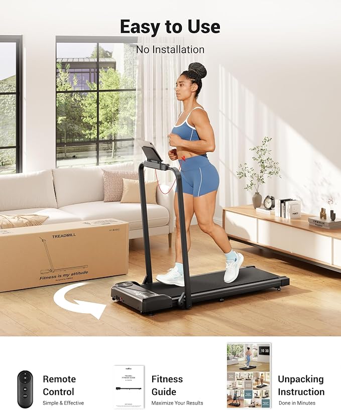 THERUN Walking Pad, 2 in 1 Foldable Treadmills for Home, 2.5HP Under Desk with Handle Bar, 16"