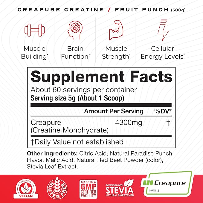 Muscle Feast Creapure Creatine Monohydrate Powder, Vegan Keto Friendly Gluten-Free Easy to Mix