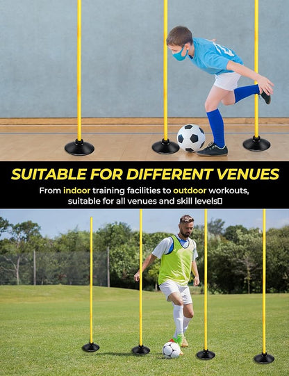 SEAOTTER Soccer Agility Poles Set, 4/6/10 Pcs 6ft Detachable Sports Trainning Speed Poles Slalom