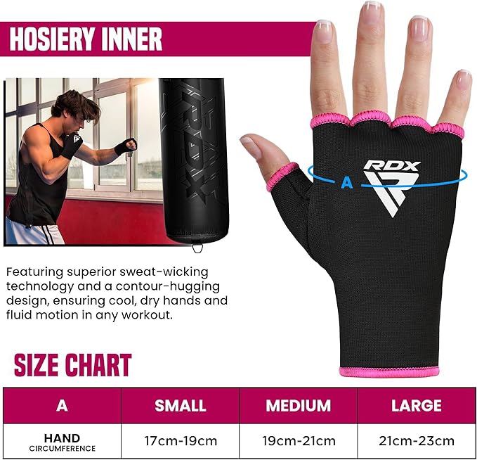 RDX Boxing Hand Wraps Inner Gloves Men Women, Half Finger Elasticated Bandages, Under Mitts Fist
