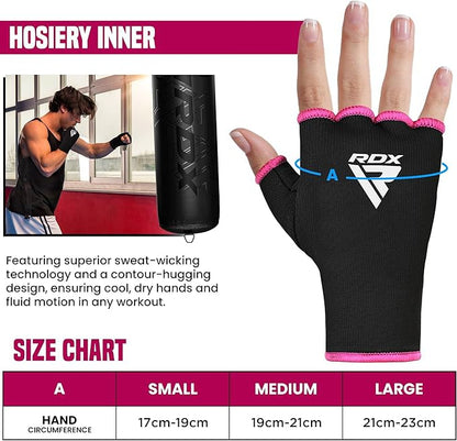 RDX Boxing Hand Wraps Inner Gloves Men Women, Half Finger Elasticated Bandages, Under Mitts Fist