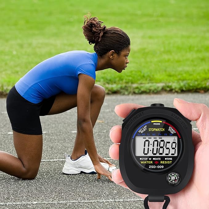 Multi-Function Electronic Digital Sport Stopwatch Timer, Large Display with Date Time and Alarm