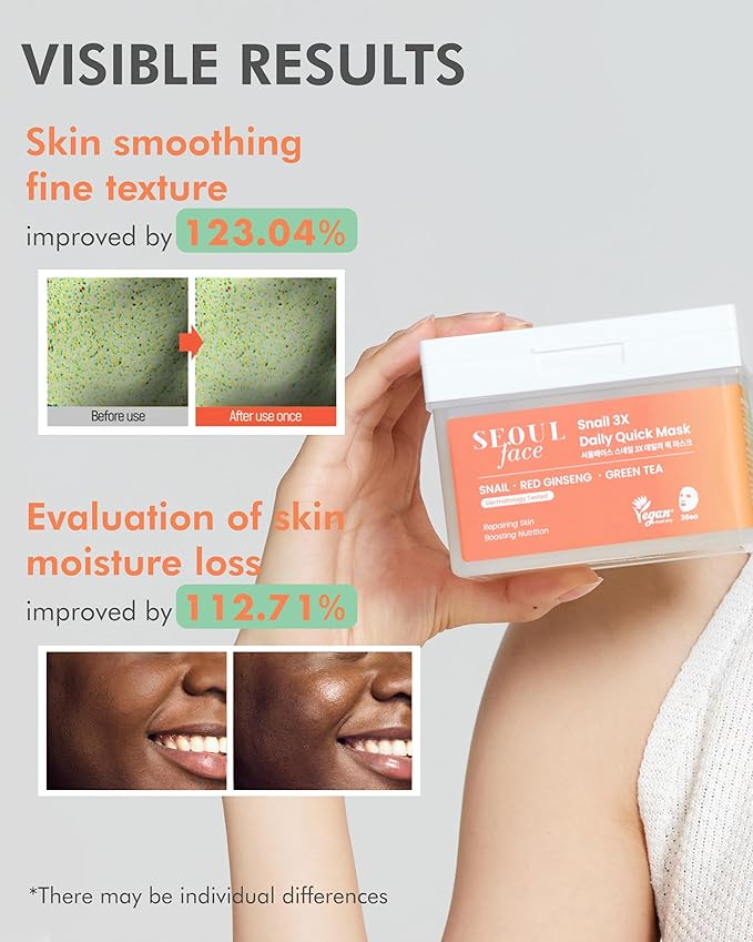 DERMAL Seoul Face Snail 3X Daily Quick Mask 36 Sheet ??Korean Skincare Vegan Tencel Facial Masks