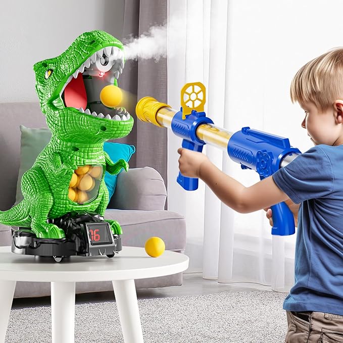 Moveable Dinosaur Shooting Toys for Kids 3-8 Years, Movable Shooting Target Toy with Air Pump Guns