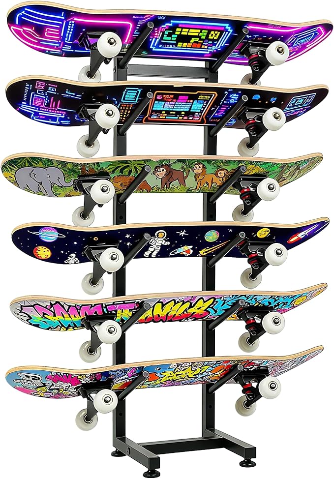 BiJun Skateboard Racks Floor Stand, 6-Layer Skateboard Wall Mount,Snowboard Storage Rack