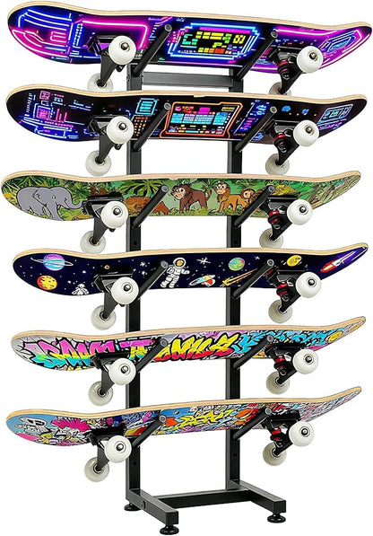 BiJun Skateboard Racks Floor Stand, 6-Layer Skateboard Wall Mount,Snowboard Storage Rack