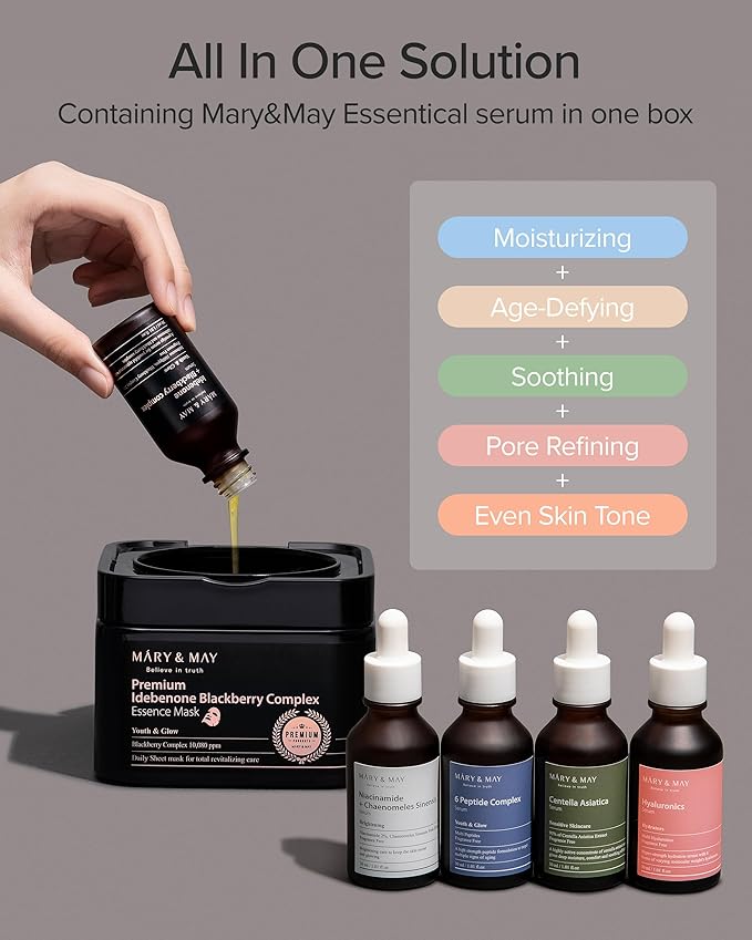 Mary&May Premium Idebenone Blackberry Complex Essence Mask - Quick Dispenser Type Anti Aging Korean