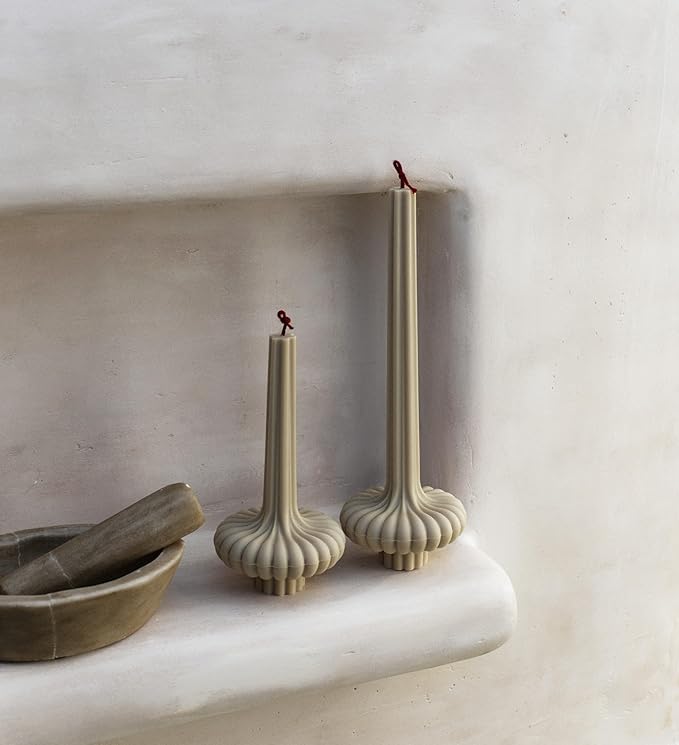 LAWA Set of 2 Pumpkin Base Candle - Beautiful Handmade Pillar Unscented Soy Wax Elegant Aesthetic