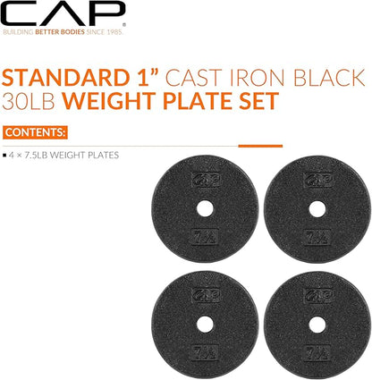 CAP Barbell Standard 1-Inch Cast Iron Weight Plates - Singles & Sets | 1.25-50 lbs | Multiple