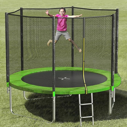 SKOK Trampoline 8FT 10FT 12FT 14FT 15FT Trampolines with Enclosure Net, 400LBS Outdoor Trampolines