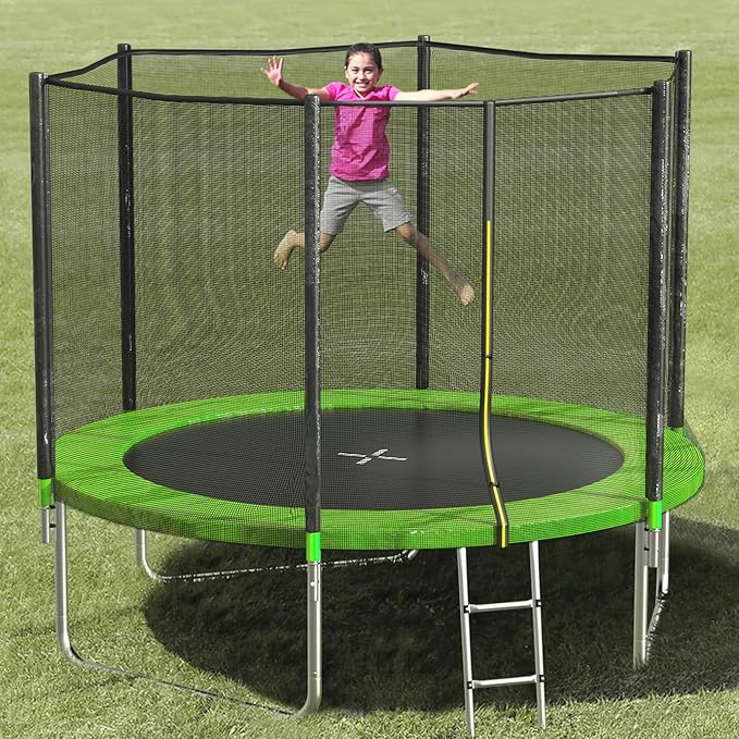 SKOK Trampoline 8FT 10FT 12FT 14FT 15FT Trampolines with Enclosure Net, 400LBS Outdoor Trampolines