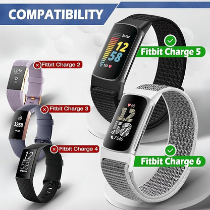Sport Loop Nylon Watch Bands Compatible with Fitbit Charge 6/5, Adjustable Breathable Replacement
