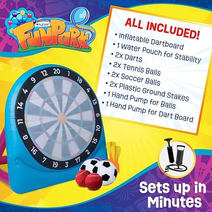 Flybar FunPark Giant Inflatable Dartboard Game for Kids – Outdoor Target Toy with Velcro Darts &