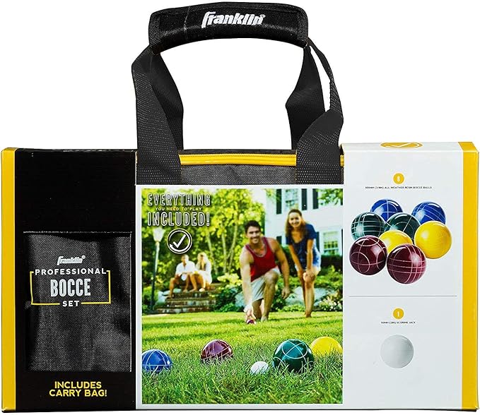 Franklin Sports Bocce Ball Set — 8 All Weather Bocce Balls and 1 Pallino — Beach, Backyard Lawn or