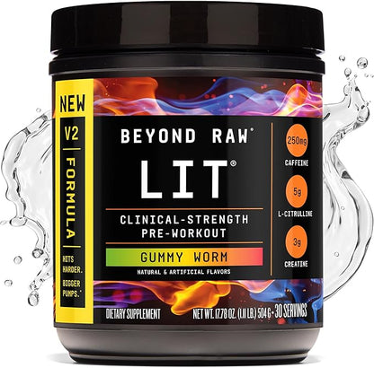BEYOND RAW LIT V2 Clinical Strength Pre Workout Powder, Hits Harder, Bigger Pumps, Caffeine
