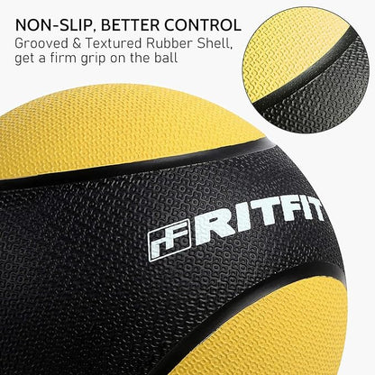 RitFit Weighted Medicine Ball - Non-Slip Rubber Shell & Dual Texture Grip - Workout Exercise Ball