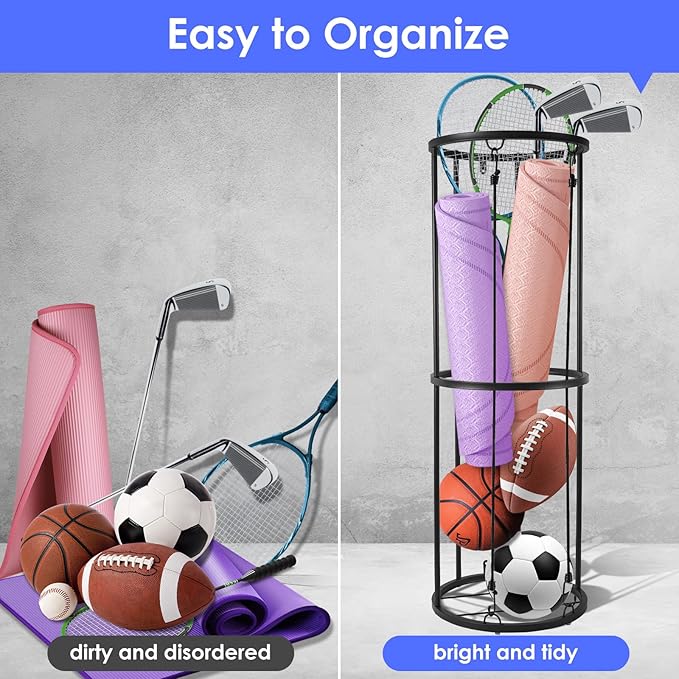 Garage Ball Storage Rack - Wall-Mounted Vertical Ball Holder for Basketball, Soccer, Volleyball
